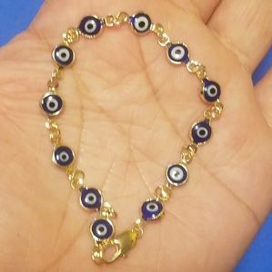 18k Gold Filled Blue Evil Eye Bracelet.